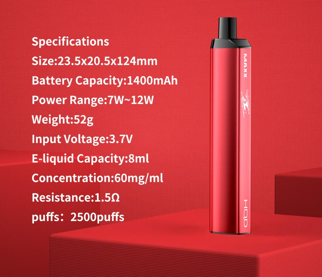 Factory Price 1400mAh Rechargeable China Fruit Taste Mesh Coil 2500puffs Hqd Maxx Disposable Vape Box Mod