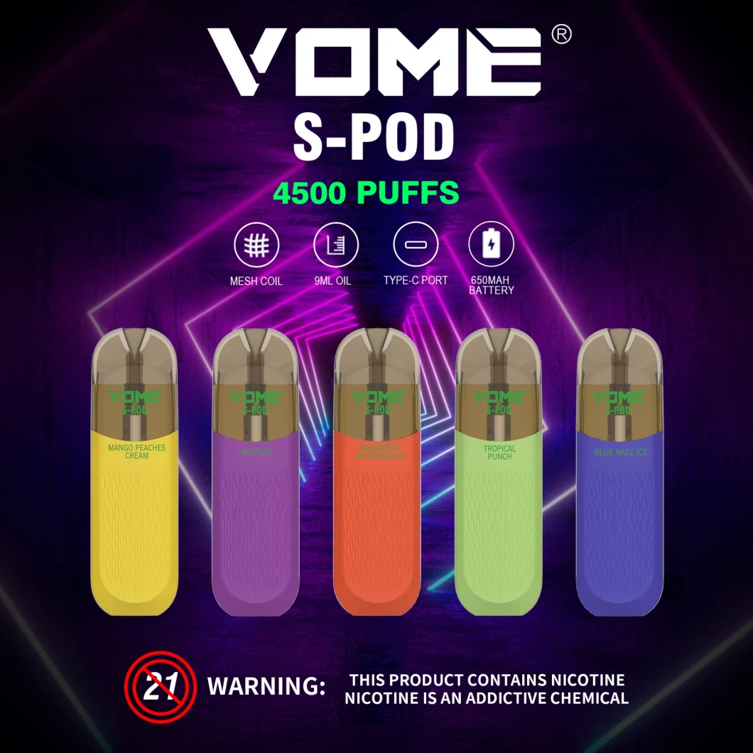 4500puffs Oil-Coil Separated Rechargeable Vome S-Pod Clearomizer Disposable Vape